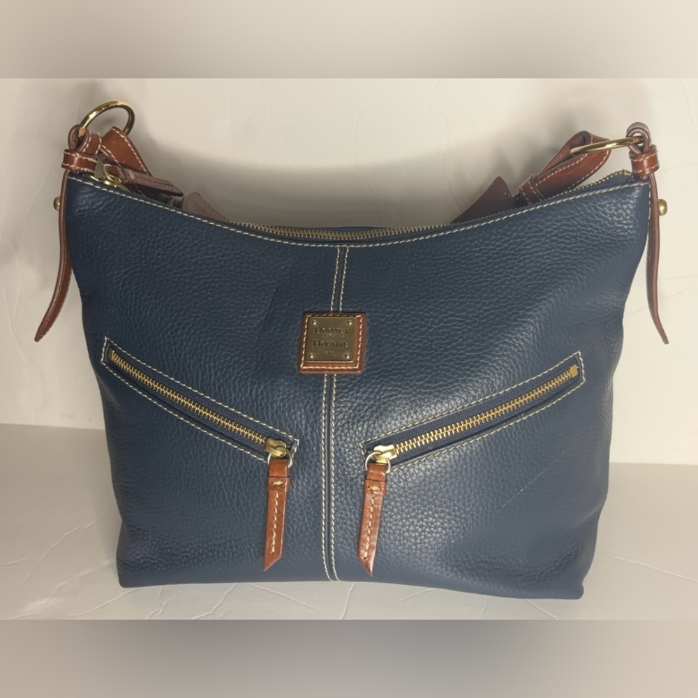 Vintage Dooney & Bourke Marine Blue Mary Pebble Grain Leather Purse with Pouch - Picture 3 of 15